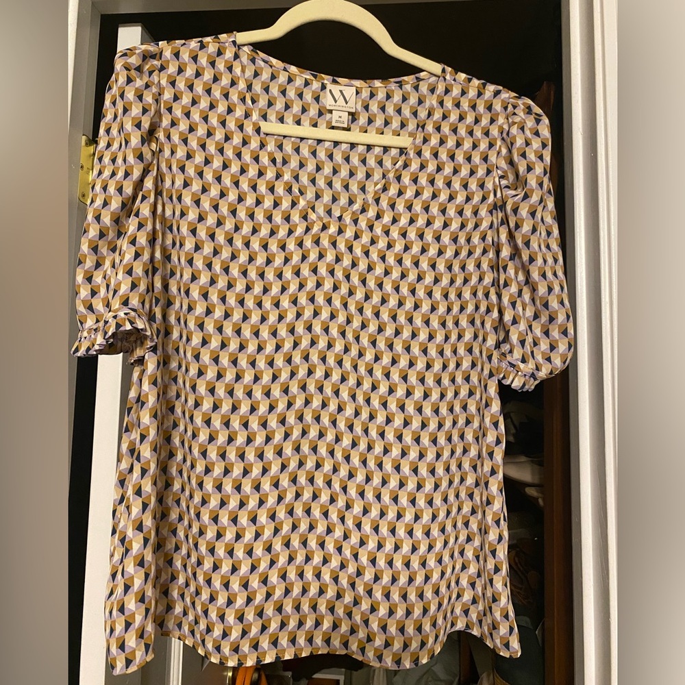 Worthington Yellow and Blue Geometric Blouse